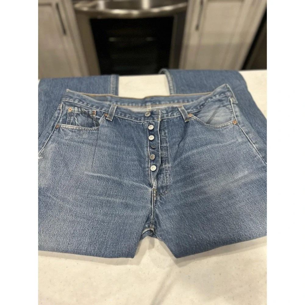 Dead Stock Levis 501xx Blue Denim Jeans Button Fly 38X34 USA Vintage